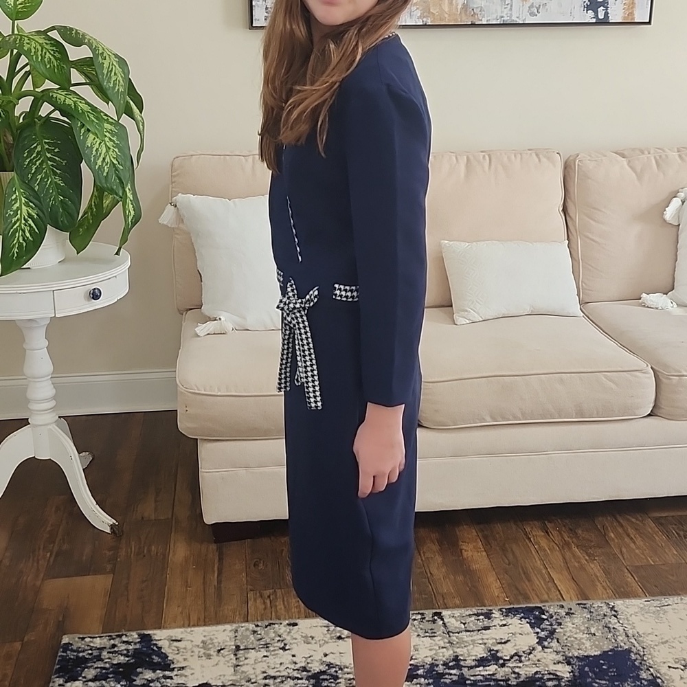 LAFILAZZI OF ITALY NAVY BLUE & WHITE ALINE DRESS SIZE 36 (XSMALL) $MSRP 260 - Picture 2 of 16